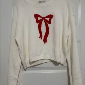 NWT Sincerely Jules White Sweater with Red Bow detail with matching hair bow